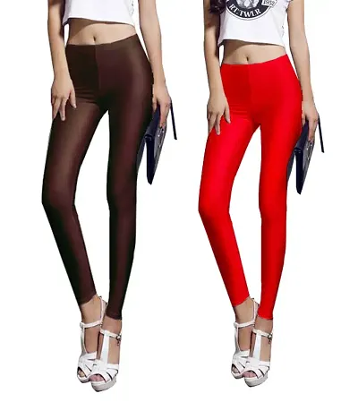 Fabulous Satin Solid Leggings For Women Pack Of 2