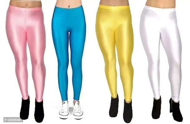 Fabulous Multicoloured Satin Solid Leggings For Women Pack Of 4-thumb0