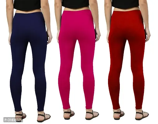 Stylish Multicoloured Cotton Solid Leggings For Women Pack Of 3-thumb3