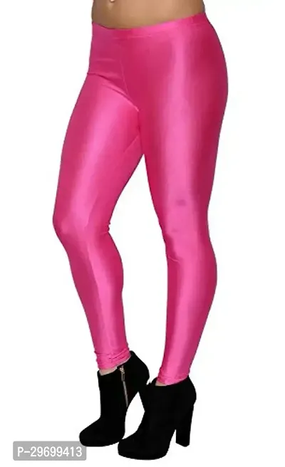 Fabulous Pink Cotton Spandex Solid Leggings For Women