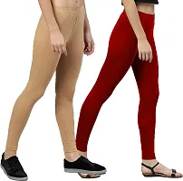 Stylish  Comfortable Cotton Ankle Length Women's Premium Cotton Stretchable Leggings with Rib for women Combo-thumb2