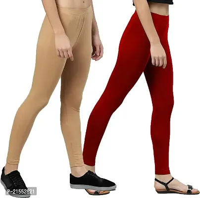 Stylish  Comfortable Cotton Ankle Length Women's Premium Cotton Stretchable Leggings with Rib for women Combo-thumb3