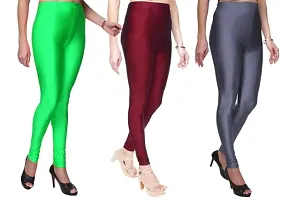 Stylish Multicoloured Satin Solid Leggings For Women Pack Of 3-thumb2