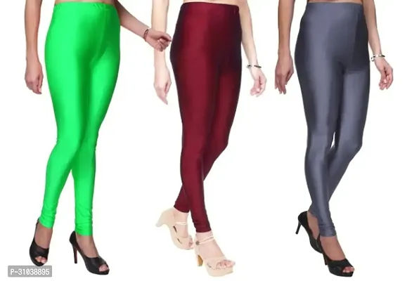 Stylish Multicoloured Satin Solid Leggings For Women Pack Of 3-thumb3