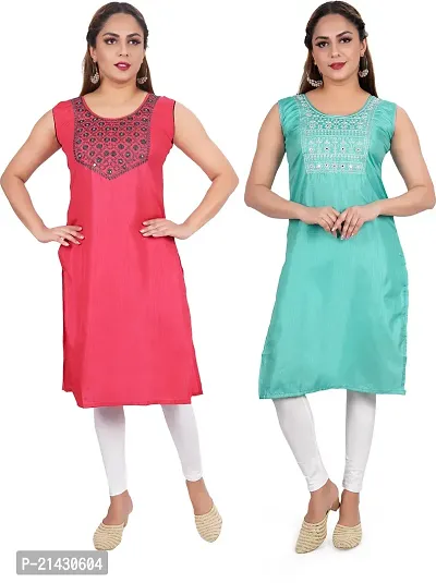 ColorsCube Straight Embroidered Poly Silk Kurta