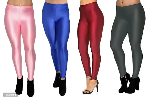 Fabulous Multicoloured Satin Solid Leggings For Women Pack Of 4-thumb0