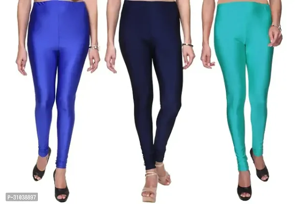 Stylish Multicoloured Satin Solid Leggings For Women Pack Of 3-thumb0