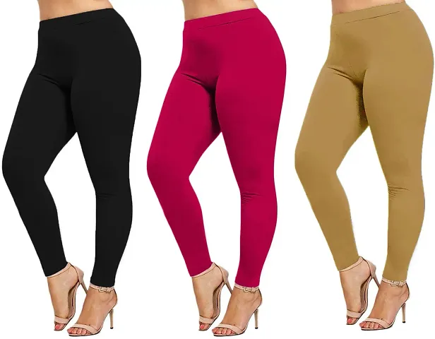 Stylish Satin Solid Leggings For Women - Pack Of 3