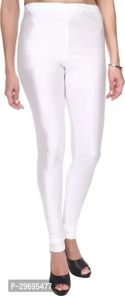 Fabulous White Satin Solid Leggings For Women-thumb0