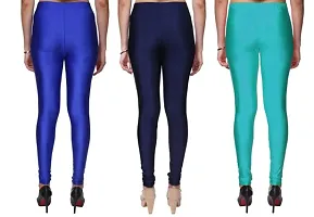 Stylish Multicoloured Satin Solid Leggings For Women Pack Of 3-thumb1