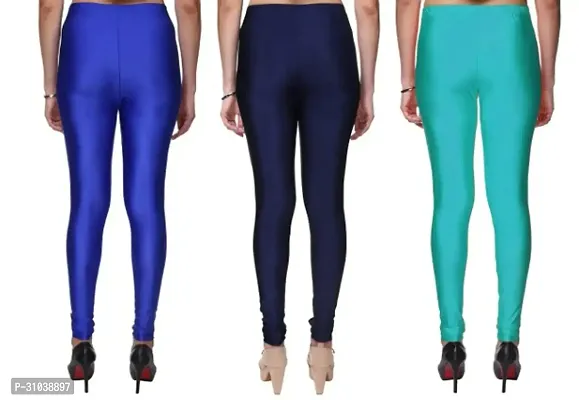 Stylish Multicoloured Satin Solid Leggings For Women Pack Of 3-thumb2