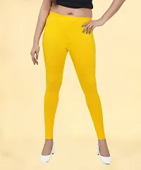 Fabulous Yellow Cotton Solid Leggings For Women-thumb2