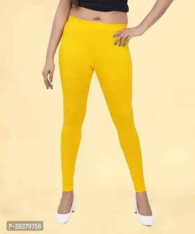 Fabulous Yellow Cotton Solid Leggings For Women-thumb3