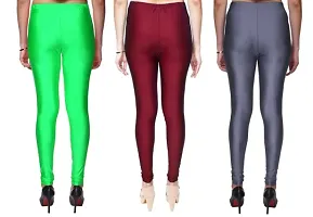 Stylish Multicoloured Satin Solid Leggings For Women Pack Of 3-thumb1