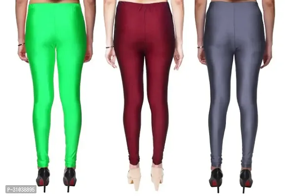 Stylish Multicoloured Satin Solid Leggings For Women Pack Of 3-thumb2