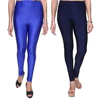 Stylish Multicoloured Satin Solid Leggings For Women Pack Of 2-thumb2