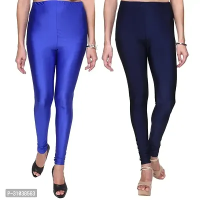 Stylish Multicoloured Satin Solid Leggings For Women Pack Of 2-thumb3