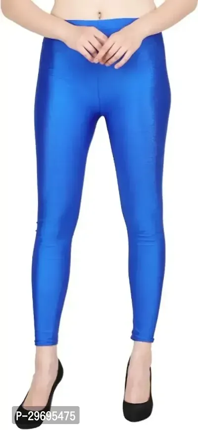 Fabulous Blue Cotton Spandex Solid Leggings For Women