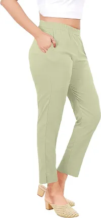 Elegant Green Cotton Slub Solid Ethnic Pant For Women-thumb2