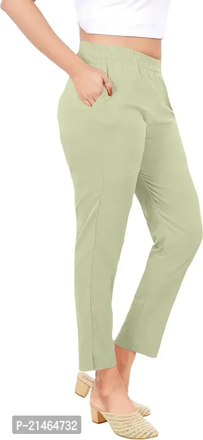 Elegant Green Cotton Slub Solid Ethnic Pant For Women-thumb3