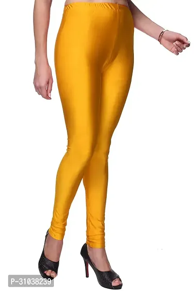 Stylish Yellow Satin Solid Leggings For Women-thumb0