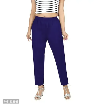 Stylish Navy Blue Cotton Blend Solid Ethnic Pants For Women