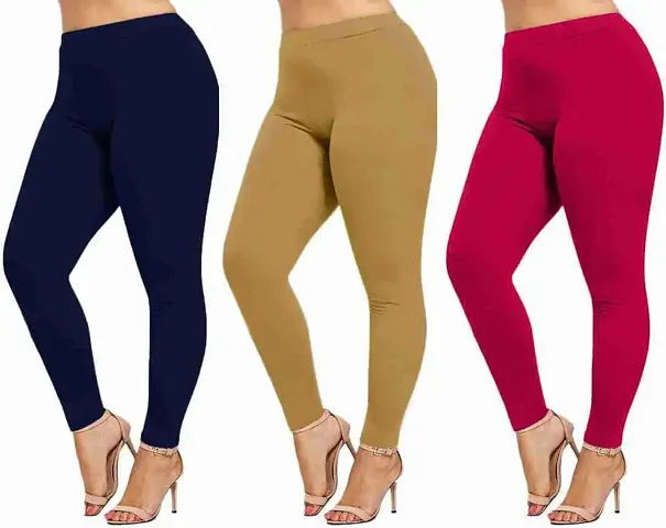 Stylish Satin Solid Leggings For Women - Pack Of 3