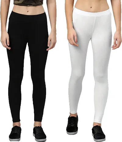 Stylish Cotton Blend Leggings For Women - Pack Of 2