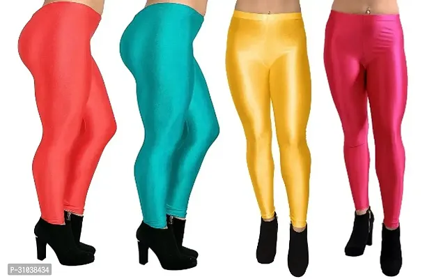 Stylish Multicoloured Satin Solid Leggings For Women Pack Of 4-thumb0