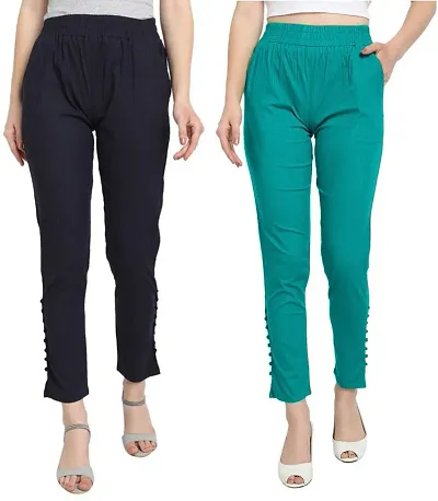 Elegant Slub Solid Ethnic Pant Combo For Women