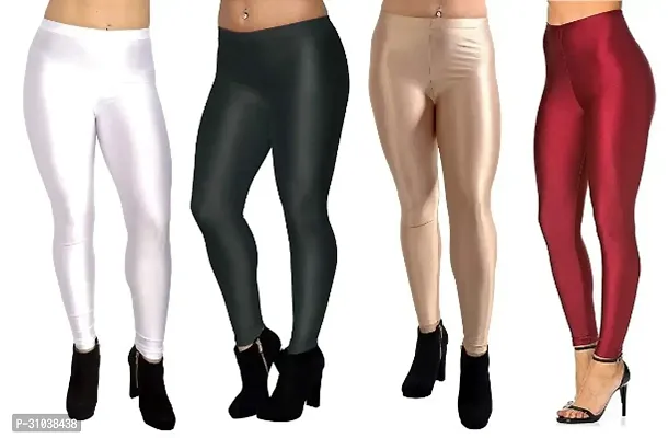 Stylish Multicoloured Satin Solid Leggings For Women Pack Of 4