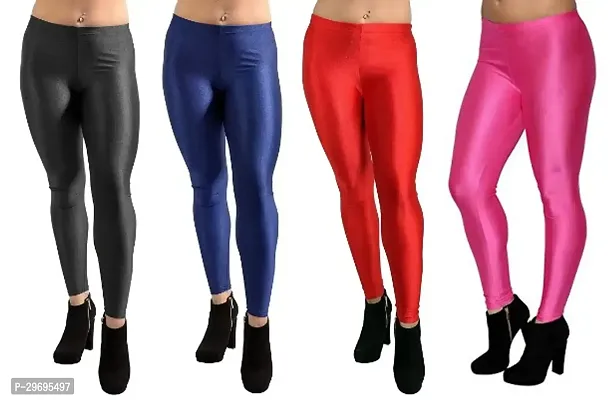 Fabulous Multicoloured Cotton Spandex Solid Leggings For Women Pack Of 4