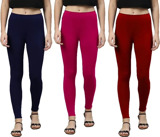 Fabulous Satin Solid Leggings For Women Pack Of 3