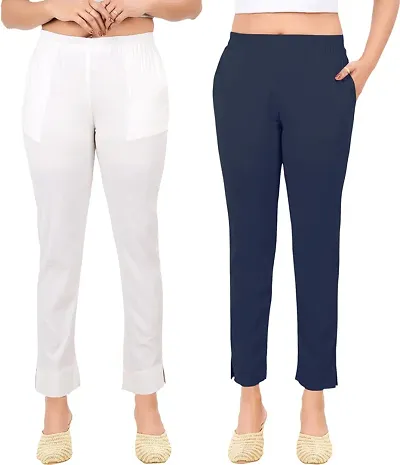 Elegant Slub Solid Ethnic Pant Combo For Women