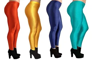 Stylish Multicoloured Satin Solid Leggings For Women Pack Of 4-thumb2