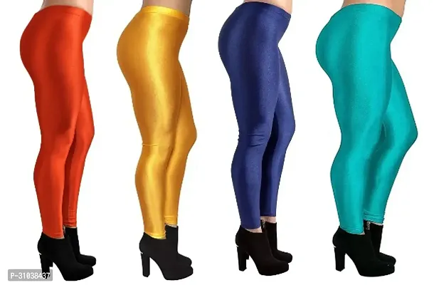 Stylish Multicoloured Satin Solid Leggings For Women Pack Of 4-thumb3