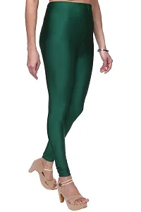 Stylish Green Satin Solid Leggings For Women-thumb1