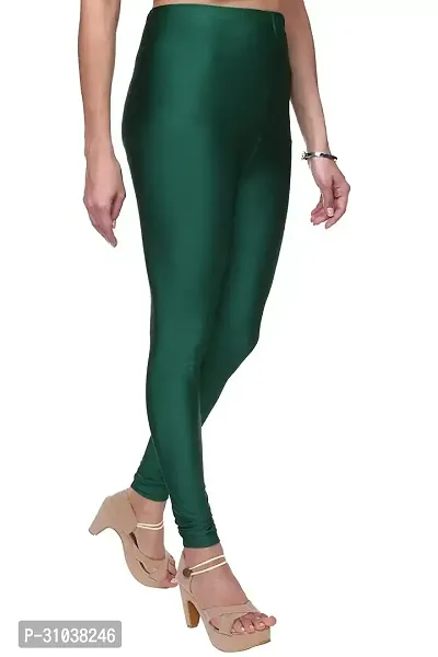 Stylish Green Satin Solid Leggings For Women-thumb2