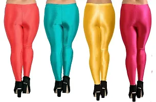 Stylish Multicoloured Satin Solid Leggings For Women Pack Of 4-thumb1