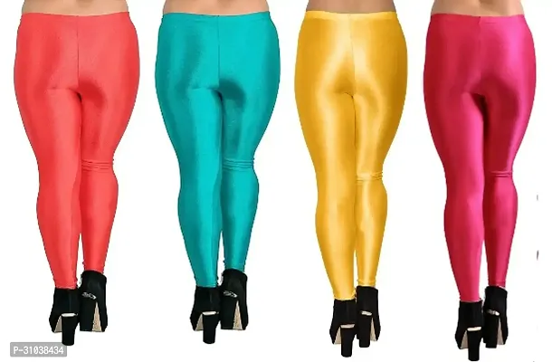 Stylish Multicoloured Satin Solid Leggings For Women Pack Of 4-thumb2