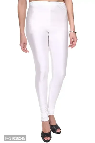 Stylish White Satin Solid Leggings For Women-thumb0