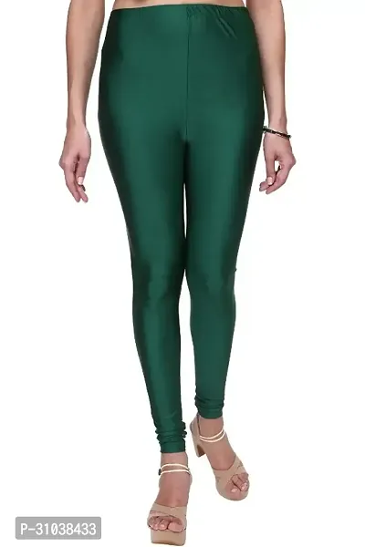 Stylish Green Satin Solid Leggings For Women-thumb0