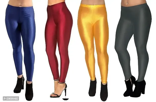 Fabulous Multicoloured Satin Solid Leggings For Women Pack Of 4