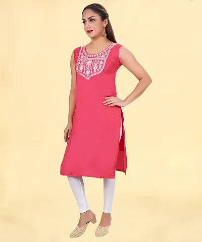 PT Women's Straight Kitkat Silk Embroidered Designer, Fancy Stylish Kurti for Women Available in Three Sizes - 34, 36, 38