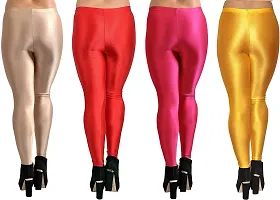 Fabulous Multicoloured Silk Blend  Leggings Combo For Women-thumb1