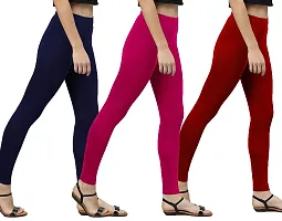 Stylish Multicoloured Cotton Solid Leggings For Women Pack Of 3-thumb1