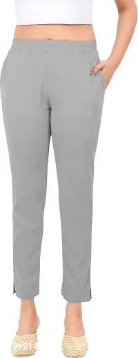 Elegant Grey Cotton Slub Solid Ethnic Pant For Women