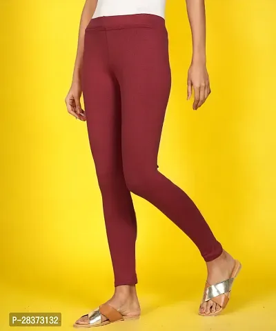 Fabulous Maroon Cotton Solid Ankle Length Leggings For Women