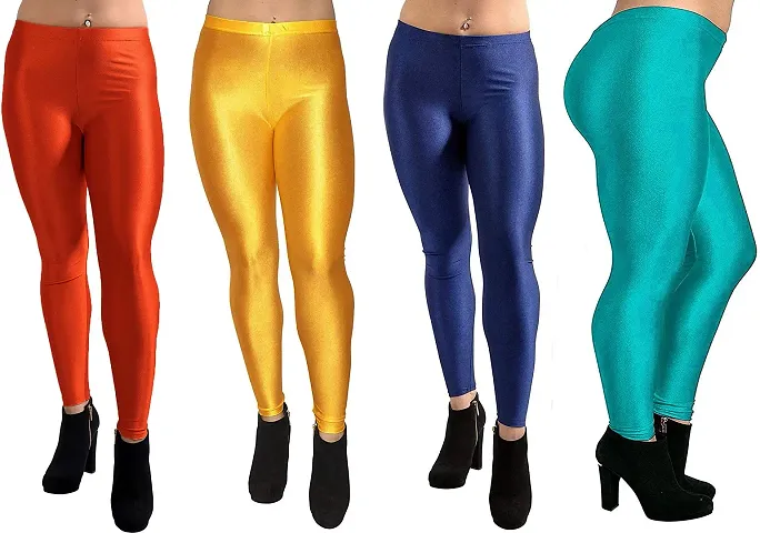 Stylish Satin Lycra Solid Leggings For Women- Pack Of 4