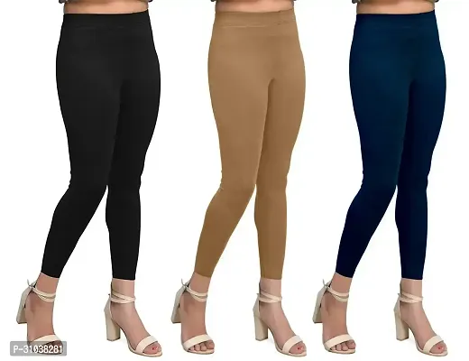 Stylish Multicoloured Cotton Blend Solid Leggings For Women Pack Of 3